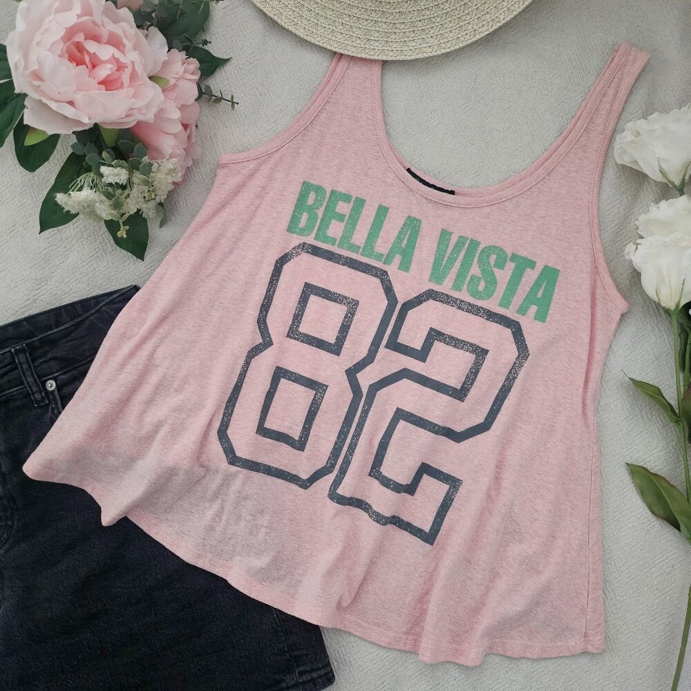SideCca Bella Vista 82 Graphic Tank Pink Cross Back Flowy Tank Top